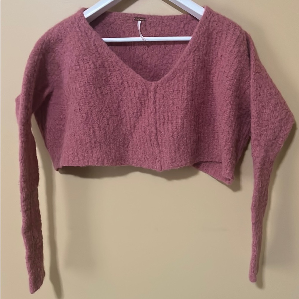 Cozy Free People Mauve V-Neck Cropped Sweater Shrug. Small.